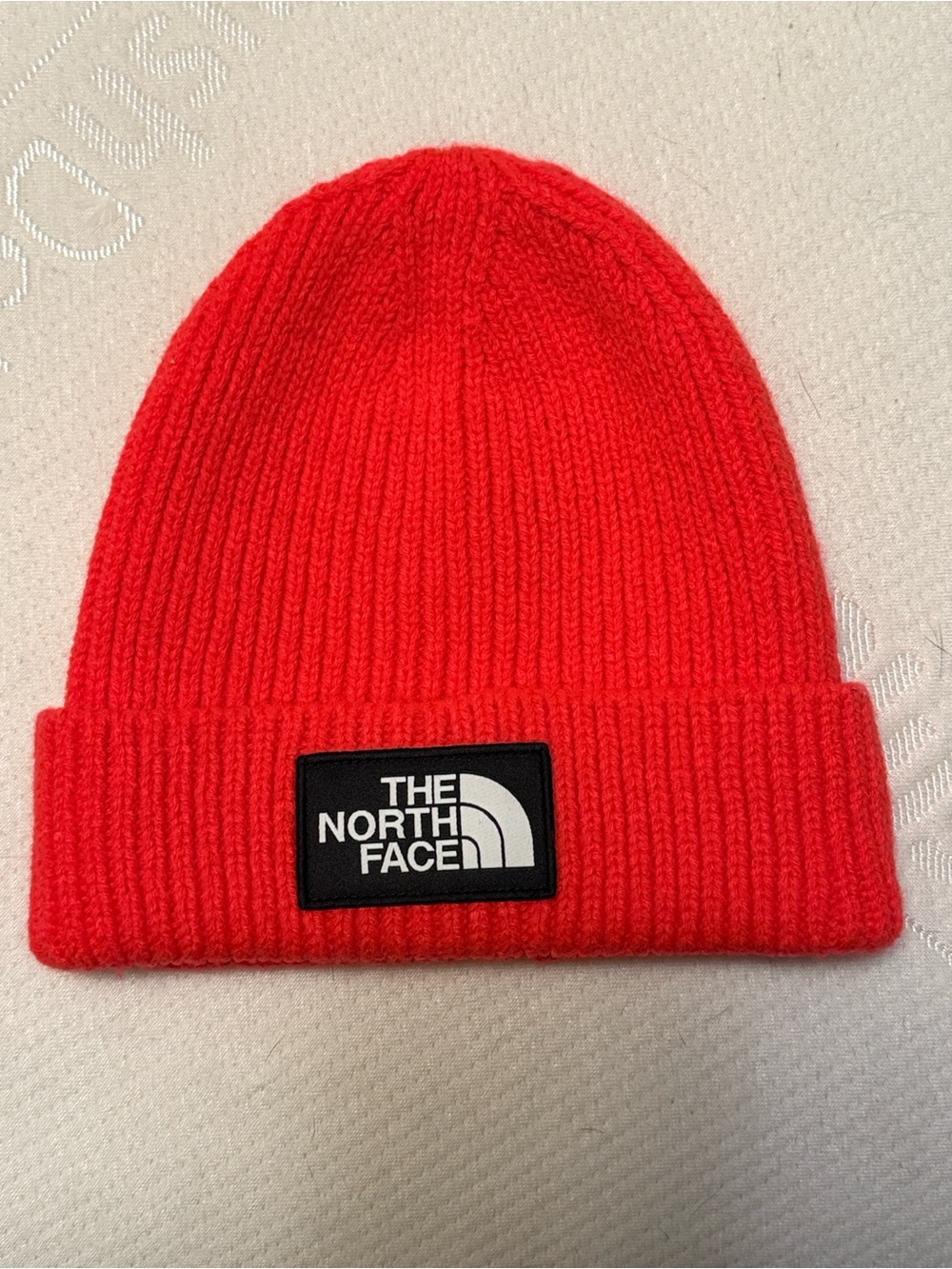 The North Face Neon Red Ribbed Cuff Beanie